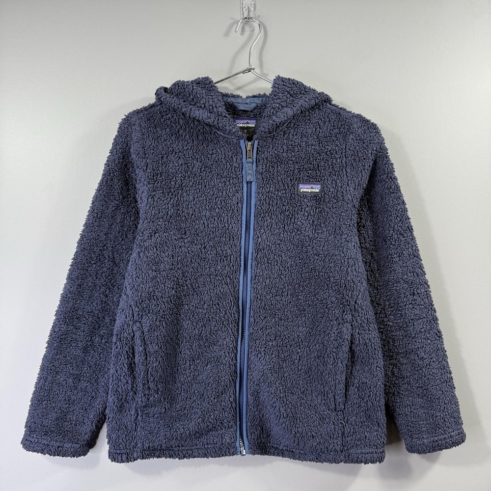 Patagonia Fleece Jacket Kids XL 14 Blue Hooded Full Zip Sherpa Warm Winter